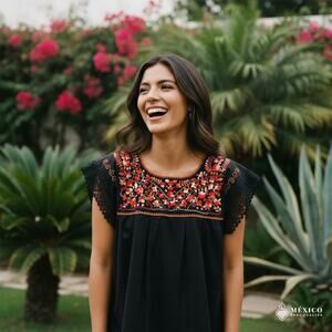 Traditional hand embroidered blouse Flowers 23 x 30 in  Size LG